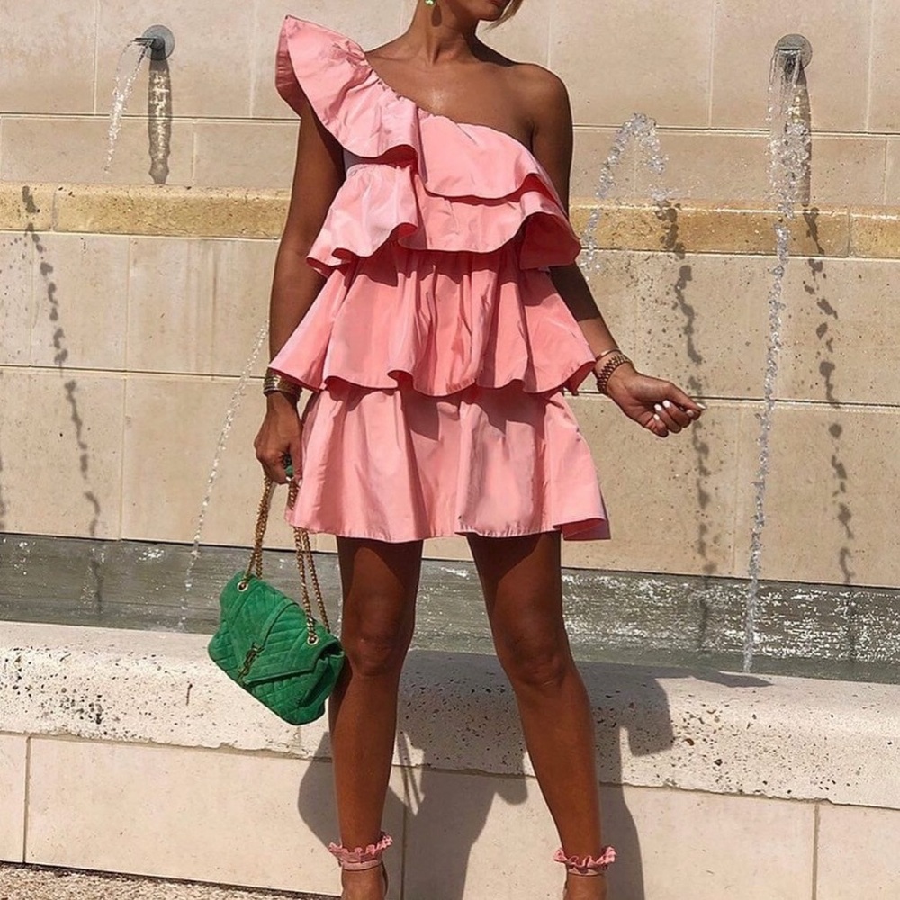 Zara PINK RUFFLE DRESS